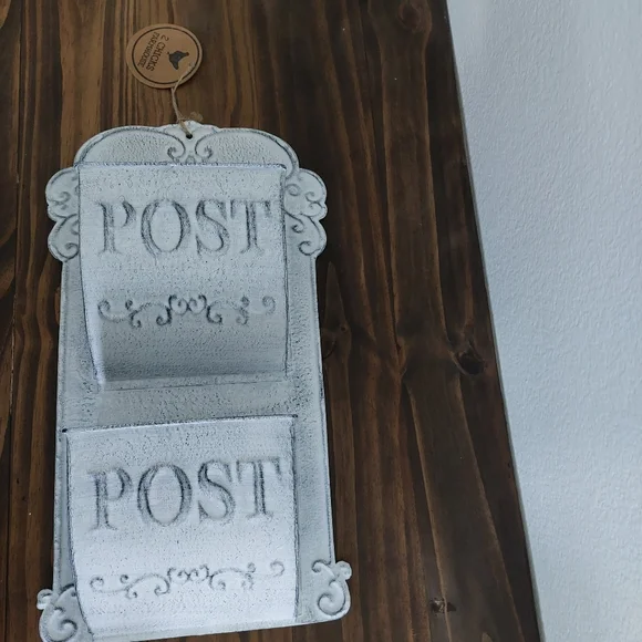 White Vintage Style French Country Mail Slot Wall Planter Decorative Post Box